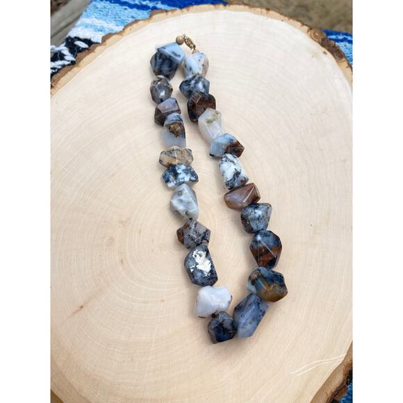 14k Gold Agate Bead Necklace Signed GSJ - Picture 7 of 9